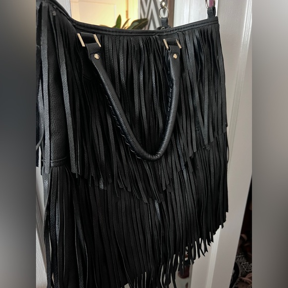 Handbags - Black Fringe Leather H&M Bag
